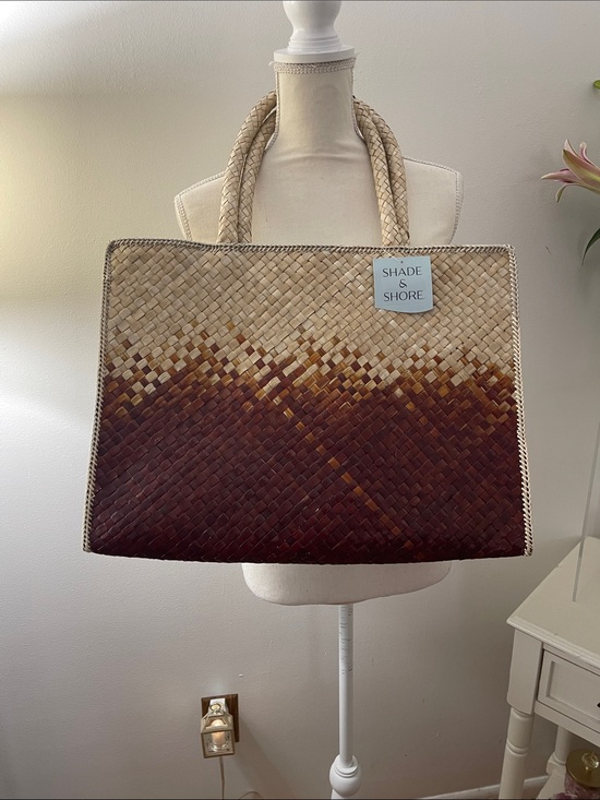 Shade & Shore Handbags - Shade & Shore Brown and Cream Woven Ombre Tote